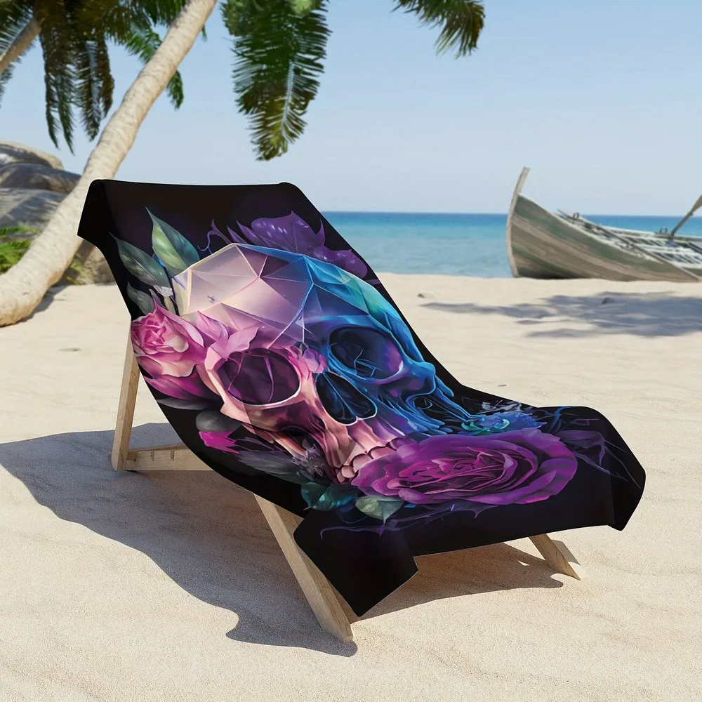 Gothic Floral Skull Beach Towel Patterned Sunscreen And Windproof Suitable For Swimming Pool Camping Travel Blanket - Image 3