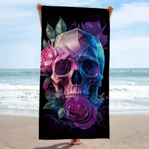 Gothic Floral Skull Beach Towel Patterned Sunscreen And Windproof Suitable For Swimming Pool Camping Travel Blanket