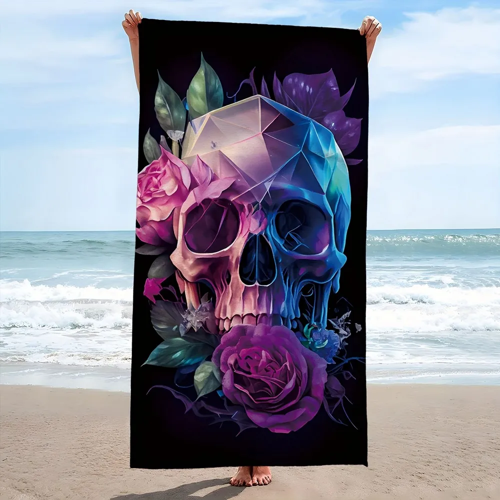 Gothic Floral Skull Beach Towel Patterned Sunscreen And Windproof Suitable For Swimming Pool Camping Travel Blanket