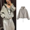 Guobioziy Women's Jacket 2026 Fall New Plaid Long-Sleeve Hooded Loose Fit Jacket Parka Casual Fashion European and American