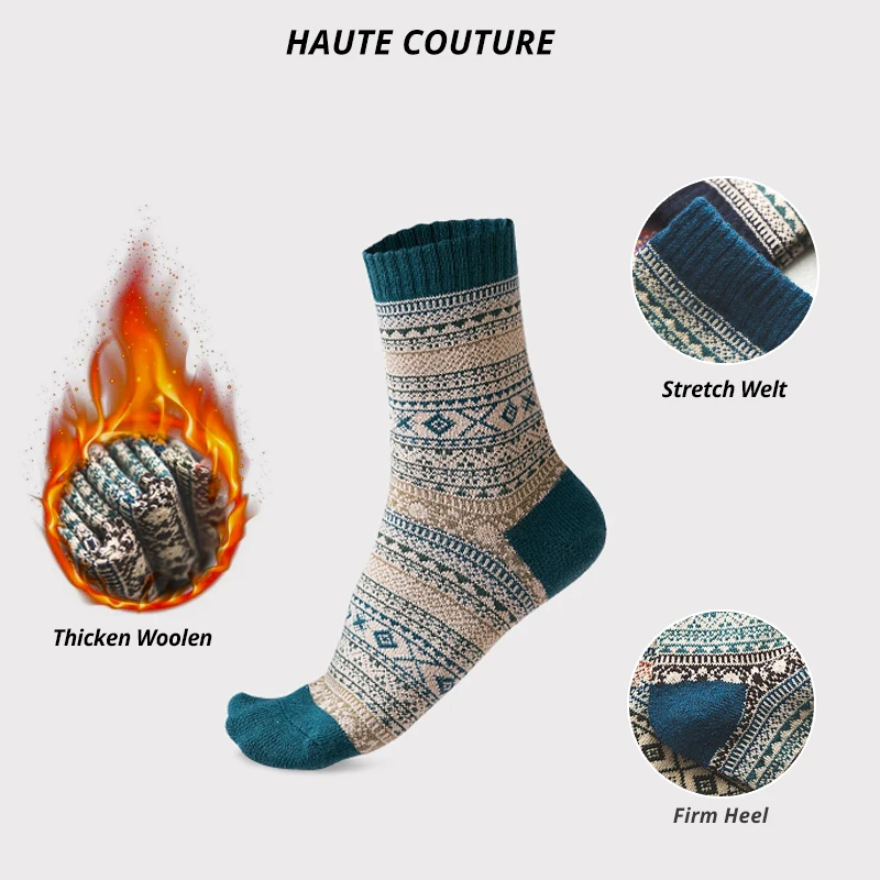 HSS Brand 5 Pairs Winter Men's Socks Thicken Sheep's Wool Socks Warm Men Retro Style Colorful Fashion Man Socks For Snow Boots - Image 2