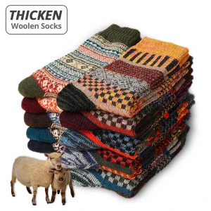 HSS Brand 5 Pairs Winter Men's Socks Thicken Sheep's Wool Socks Warm Men Retro Style Colorful Fashion Man Socks For Snow Boots