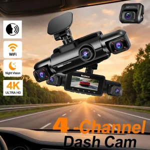 HUPEJOS V90-4CH, 4K+1080P*2 Dash Camera for Cars, 3K+1080P*3 Car Camera, 5GHz Wi-Fi GPS Module, 64GB SD Card, Voice Control, Night Vision, 24H Parking Mode
