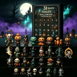 Halloween Advent Calendar 2026, 31 Nights of Fright Halloween Countdown Box with 31 Mini Spooky Figurines,Halloween Party Gift