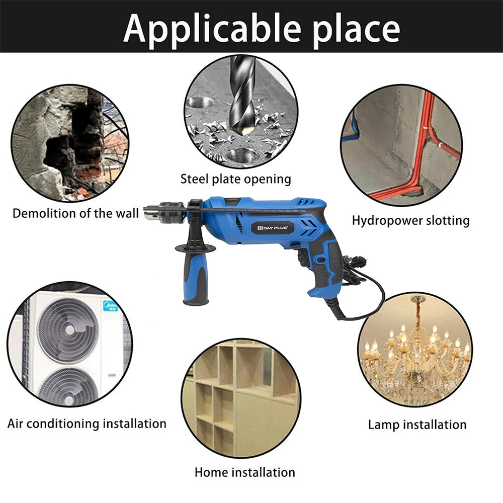 Hammer Drill 240V for Wood Metal Concrete, 850W Corded Electric Impact Drill 3000rpm Variable Speed, 2 in 1 with 360° Rotating - Image 2