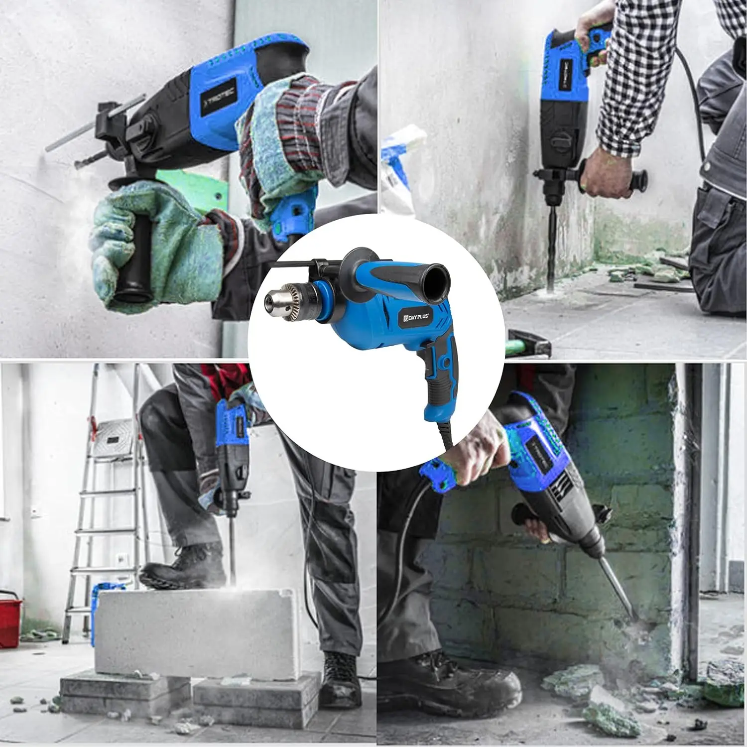 Hammer Drill 240V for Wood Metal Concrete, 850W Corded Electric Impact Drill 3000rpm Variable Speed, 2 in 1 with 360° Rotating - Image 6