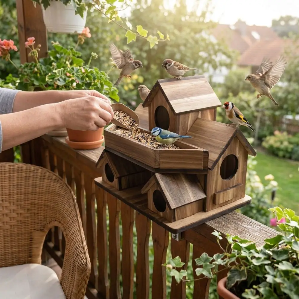 Handmade Wooden Bird House Waterproof 3 Chambers Bird Villa Nest Thickened Weather Resistant Bird Feeding Birdhouse Courtyard - Image 2