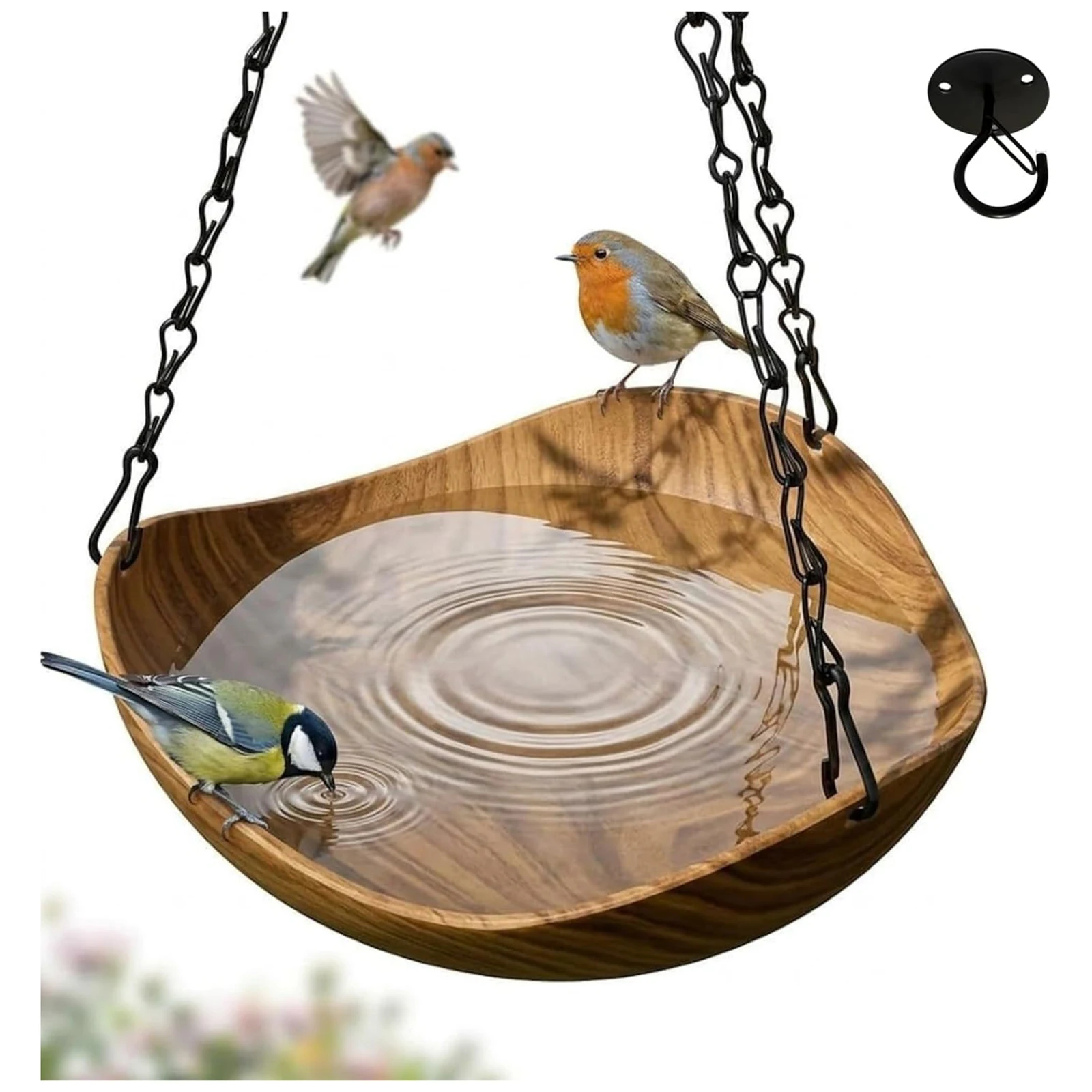 Hanging Bird Bath with Metal Chain & Hook Decorative Birdbath Bird Water Feeder Garden Water Bowl for Outside Garden Yard Decor - Image 3