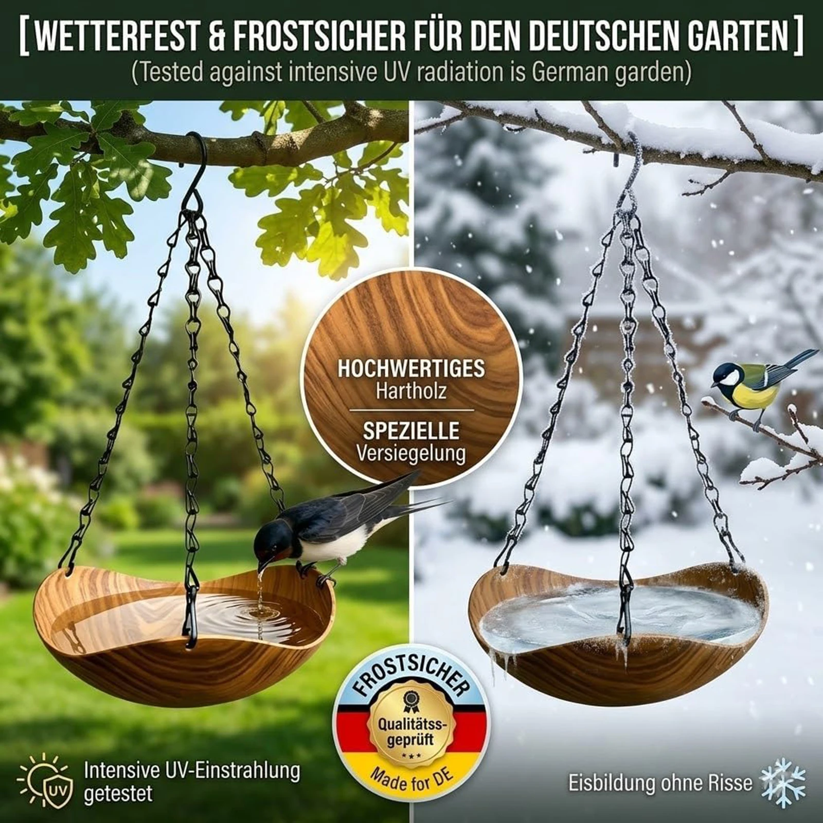 Hanging Bird Bath with Metal Chain & Hook Decorative Birdbath Bird Water Feeder Garden Water Bowl for Outside Garden Yard Decor - Image 4