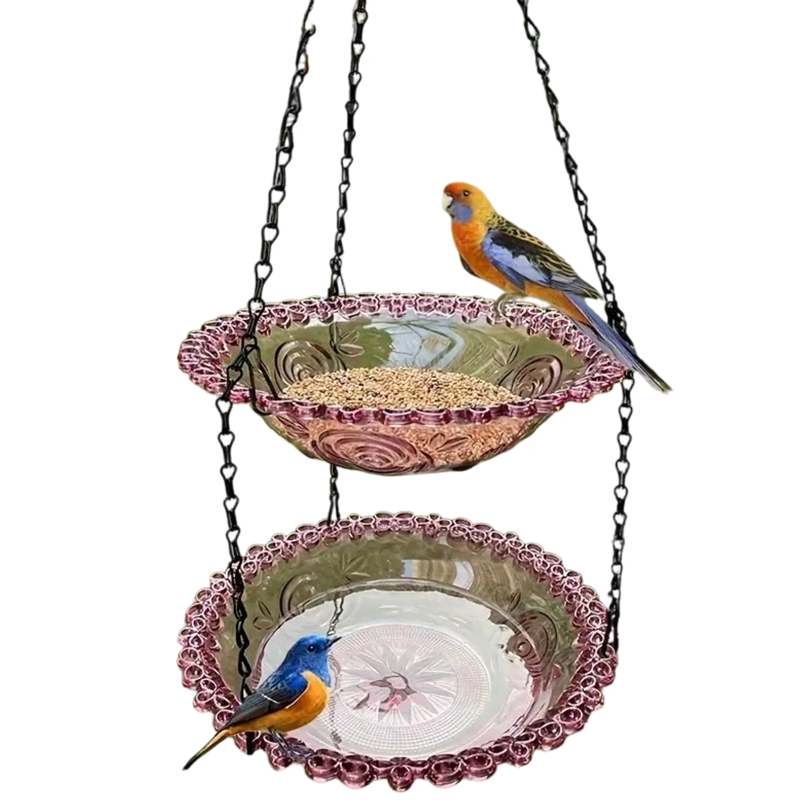 Hanging Bird Fountain with Hook for Colorful Hanging Bird Bath Feeder Decorative Double Layer Bird Bath for Garden Patio Patio - Image 2
