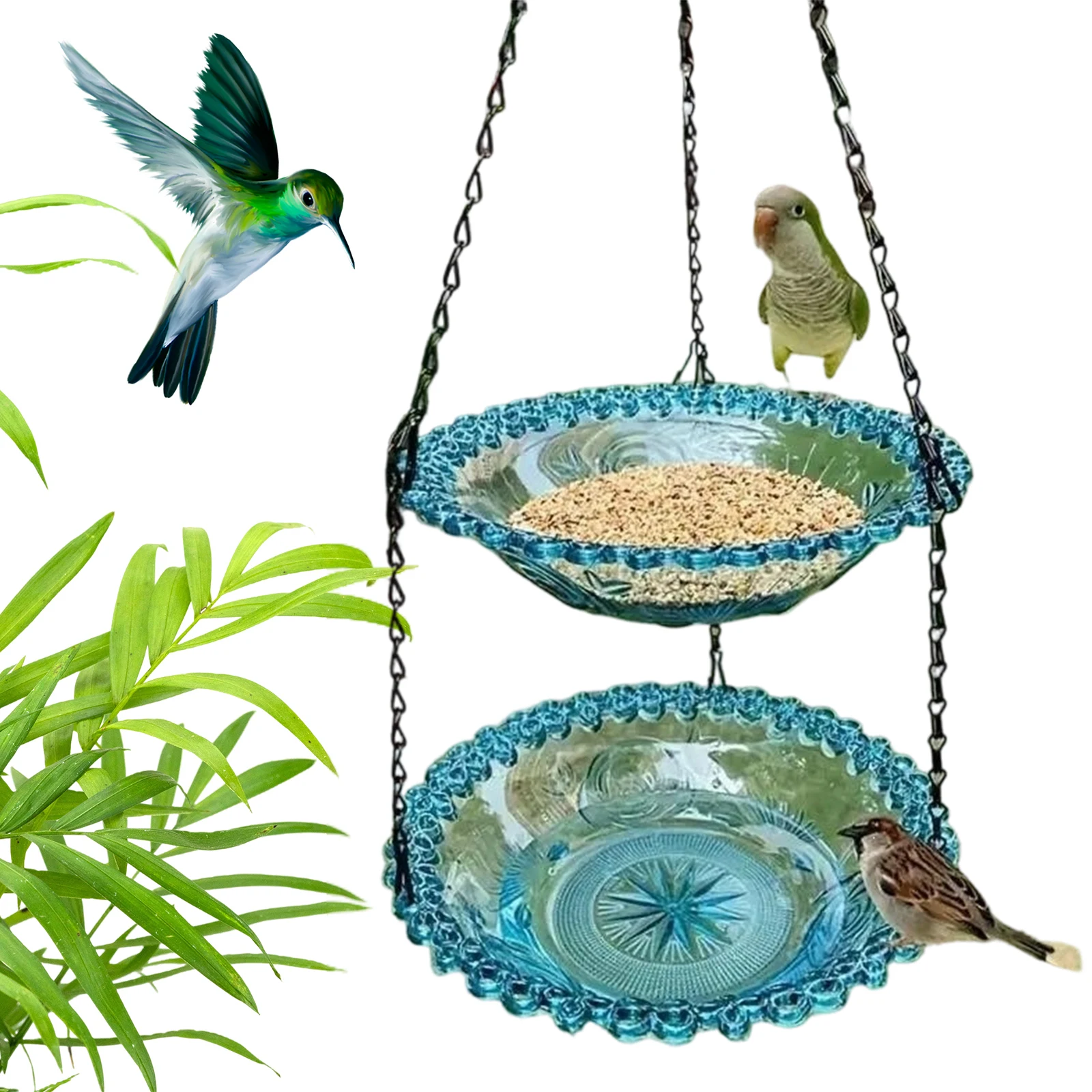 Hanging Bird Fountain with Hook for Colorful Hanging Bird Bath Feeder Decorative Double Layer Bird Bath for Garden Patio Patio - Image 3