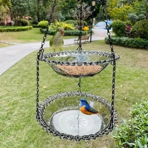 Hanging Bird Fountain with Hook for Colorful Hanging Bird Bath Feeder Decorative Double Layer Bird Bath for Garden Patio Patio