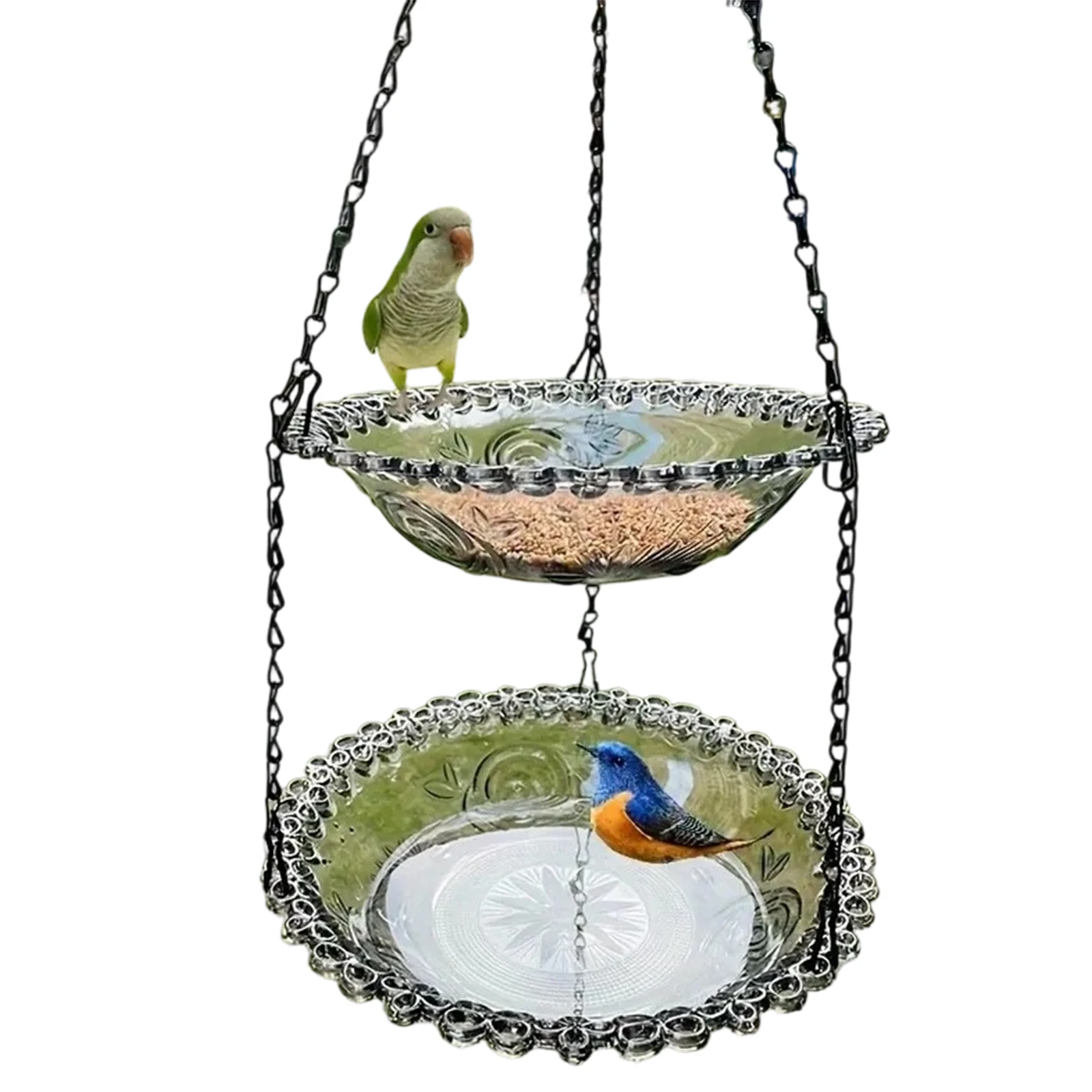 Hanging Bird Fountain with Hook for Colorful Hanging Bird Bath Feeder Decorative Double Layer Bird Bath for Garden Patio Patio - Image 6