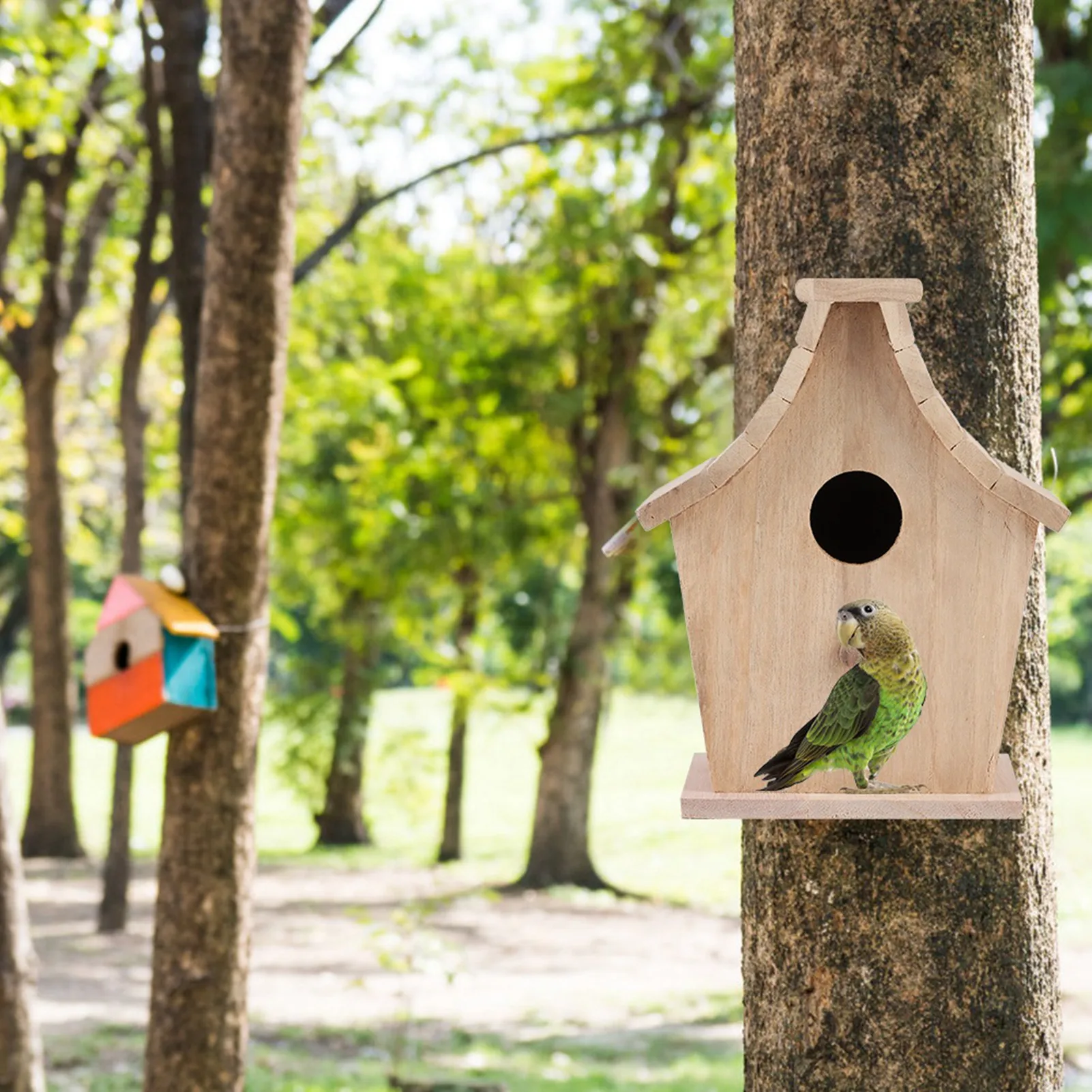 Hanging Bird House Wood Bird House Breeding Box Hanging Bird House Pet Supplies for Parrots Budgerigar Small Birds - Image 2