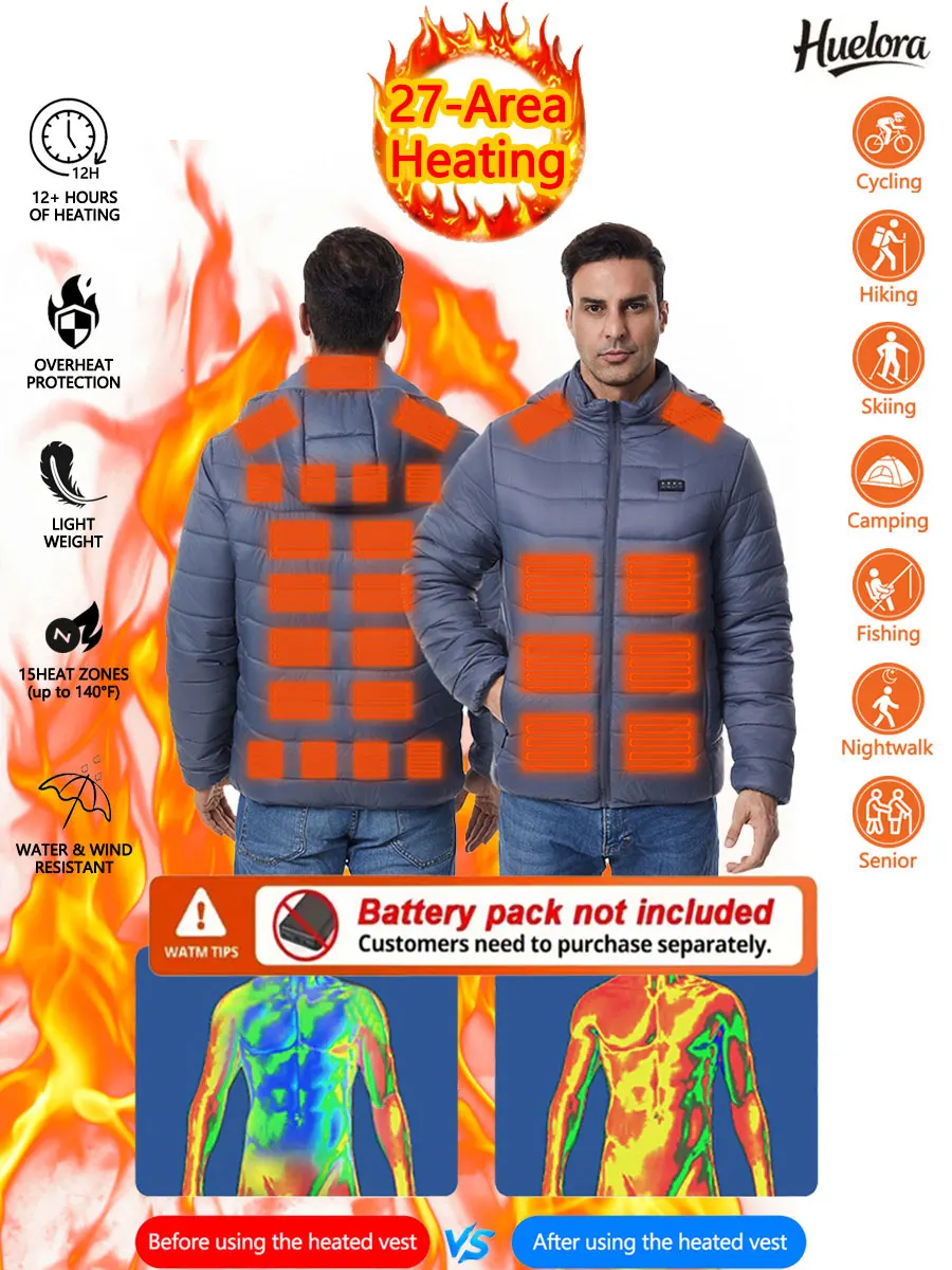 Heated Jacket 4 Control 27 Zone Men Women Warm Heating Jacket Winter Thick Skiing Heated Warm Coat (Not Included The Power Bank) - Image 6