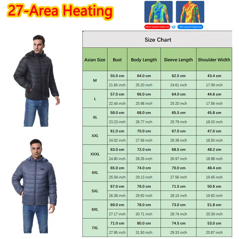 Heated Jacket 4 Control 27 Zone Men Women Warm Heating Jacket Winter Thick Skiing Heated Warm Coat (Not Included The Power Bank) - Image 4