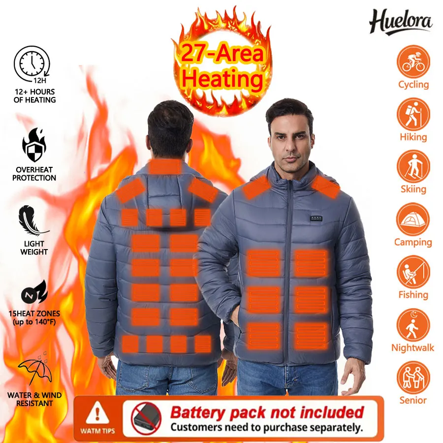Heated Jacket 4 Control 27 Zone Men Women Warm Heating Jacket Winter Thick Skiing Heated Warm Coat (Not Included The Power Bank)