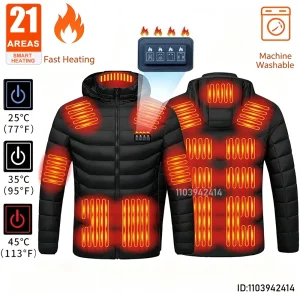 Heated Jacket Men Women 2/9/21 Areas USB Self Heated Clothing Washed Winter Warm Coats Skiing Camping Hiking Thermal Jacket