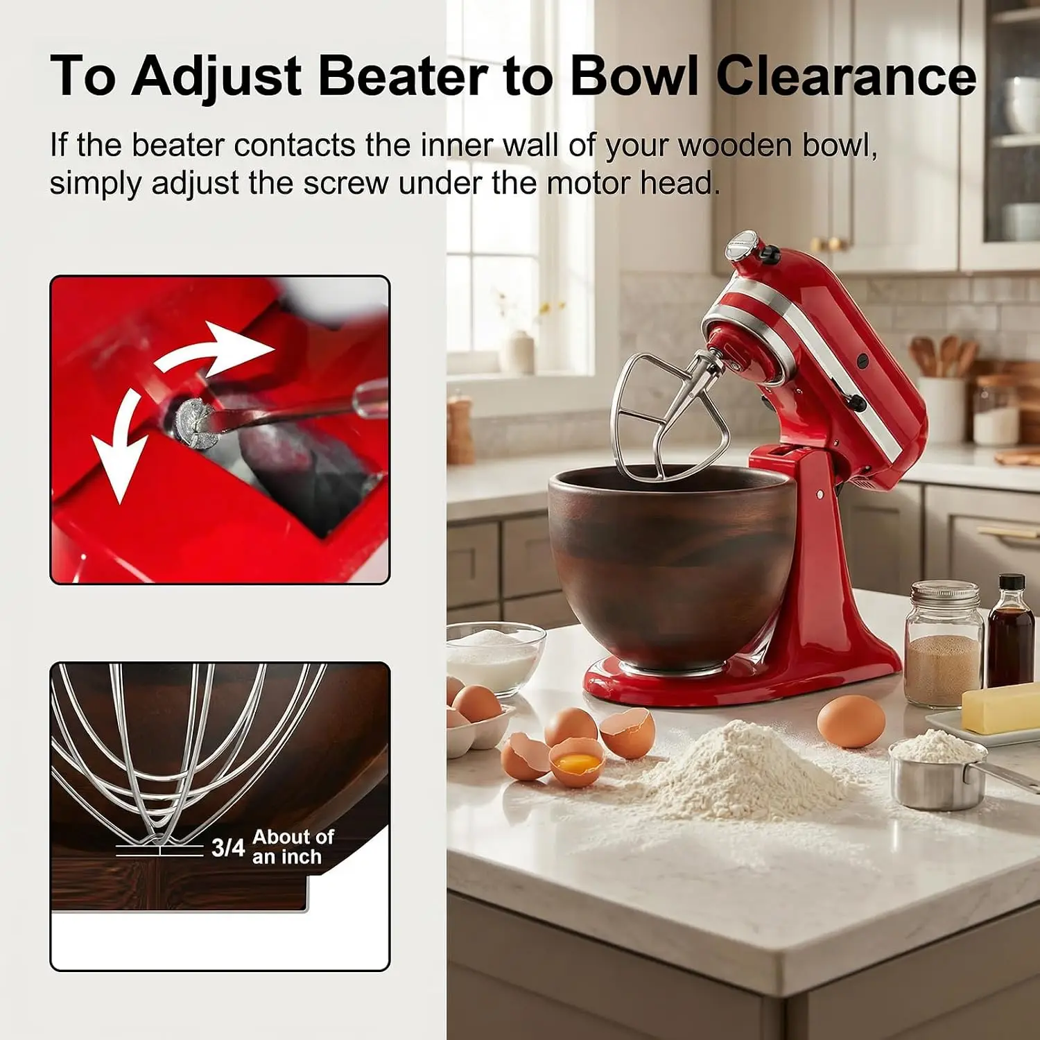 High-Grade Natural Solid Wood Mixing Bowl for 4.5-5 Qt Tilt-Head Stand Mixer, Stainless Steel Lock Base, Kitchen Mixer Accessory - Image 5