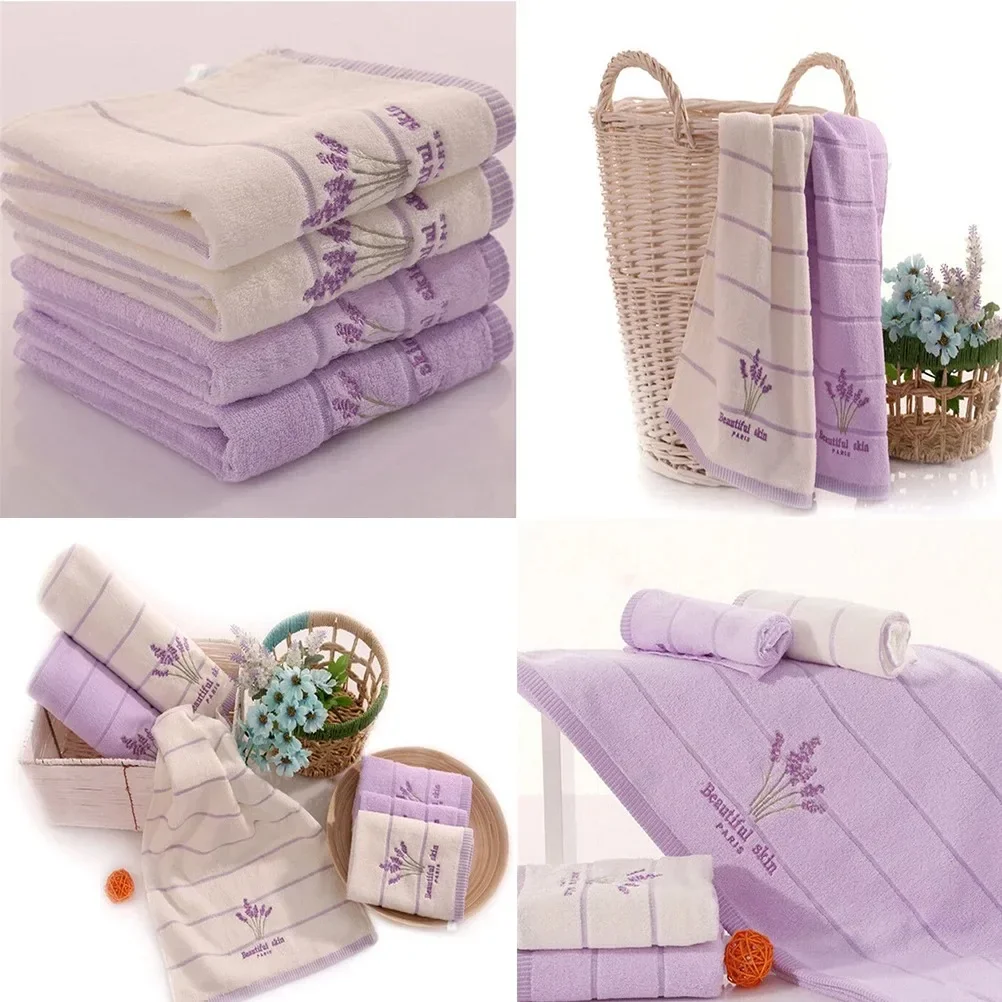 High-quality pure cotton embroidered bath towel, lavender scented, soft, quick-drying, highly absorbent hand towel/face towel - Image 3