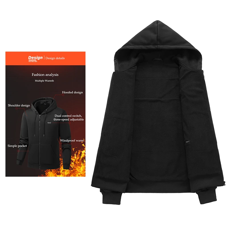 Hoodie Jacket That Will Heat Up Windproof 17 Zones Heated Hoodies Jackets Male Hoodie Winter Warm (Not Included The Power Bank) - Image 5