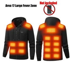 Hoodie Jacket That Will Heat Up Windproof 17 Zones Heated Hoodies Jackets Male Hoodie Winter Warm (Not Included The Power Bank)