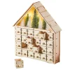 House Shape Christmas Advent Calendar LED with 24 Empty Drawer Christmas Countdown Calendar Wood Hollow Carving