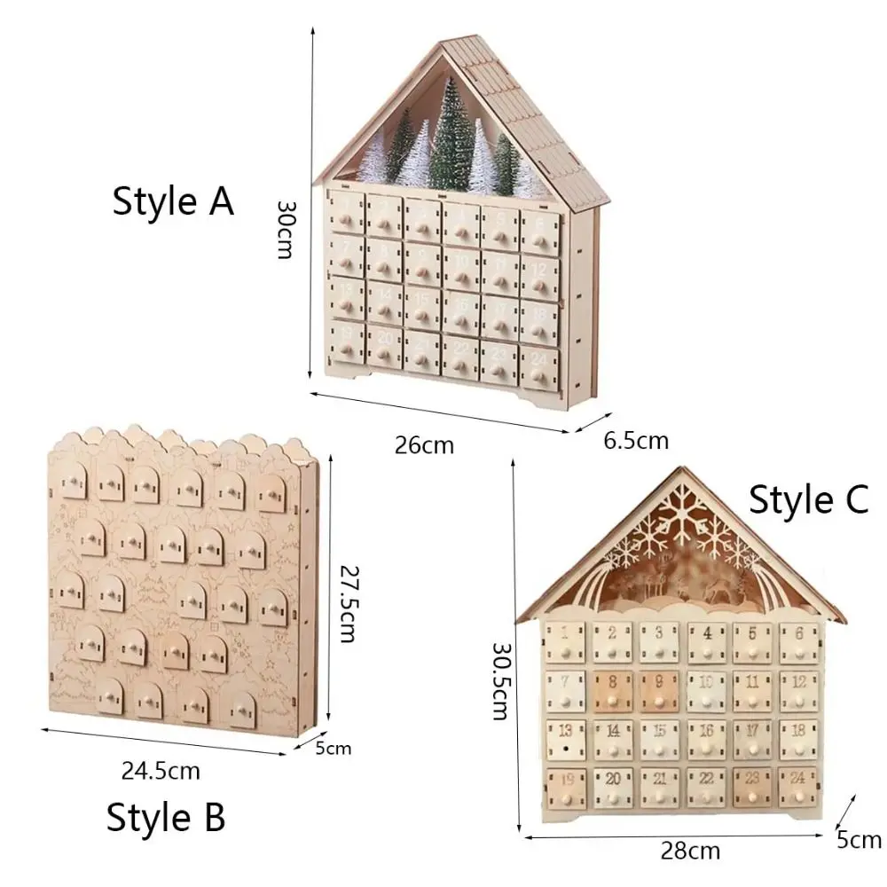 House Shape Christmas Advent Calendar LED with 24 Empty Drawer Christmas Countdown Calendar Wood Hollow Carving - Image 6