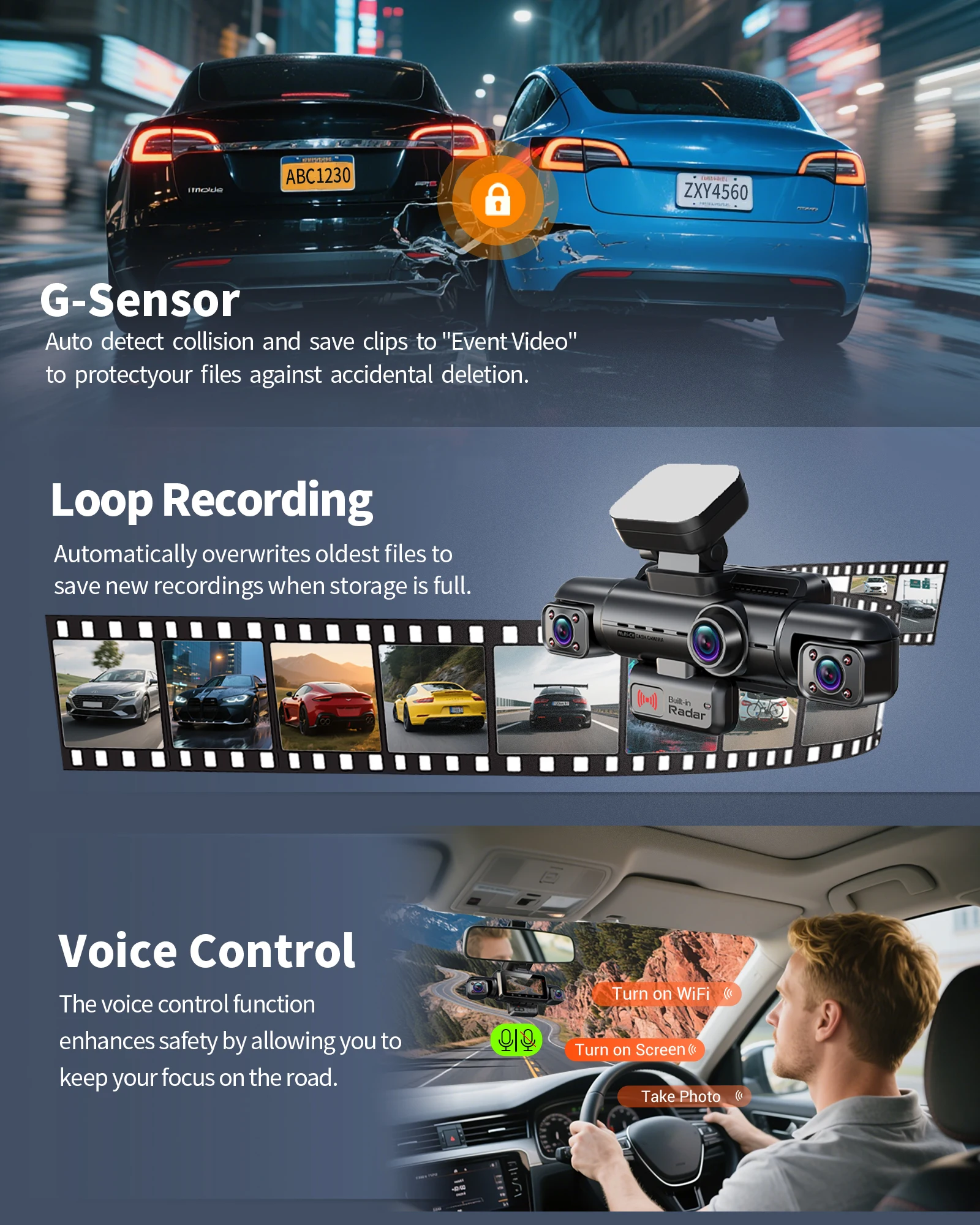 Hupejos N500-4CH 360° Dashcam, With STARVIS 2 IMX675 Sensor, 24H Parking Mode Built-in Radar, AI Car Dash Cam Driver Monitor System, 5G WiFi GPS, 128GB SD Card - Image 7
