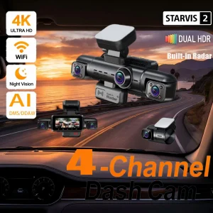 Hupejos N500-4CH 360° Dashcam, With STARVIS 2 IMX675 Sensor, 24H Parking Mode Built-in Radar, AI Car Dash Cam Driver Monitor System, 5G WiFi GPS, 128GB SD Card