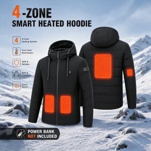 Intelligent heating jacket with 4 heating zones, 3 heating levels, suitable for men and women [excluding portable power banks].