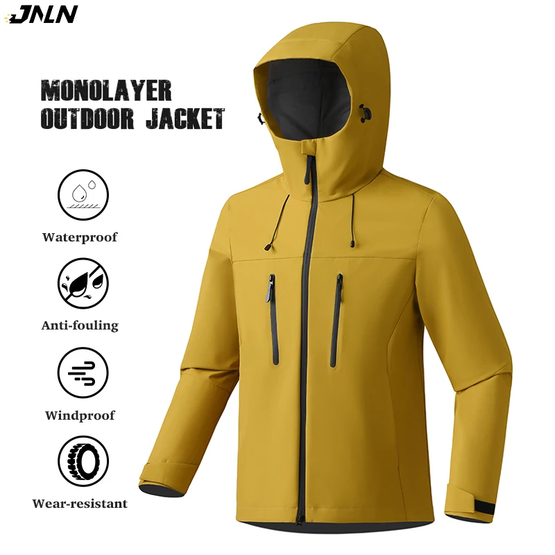 JNLN Women's Men's Waterproof Jacket Hiking Camping Trekking Windbreaker Unisex Outdoor Sporty Rain Coat Hooded Climbing Clothes
