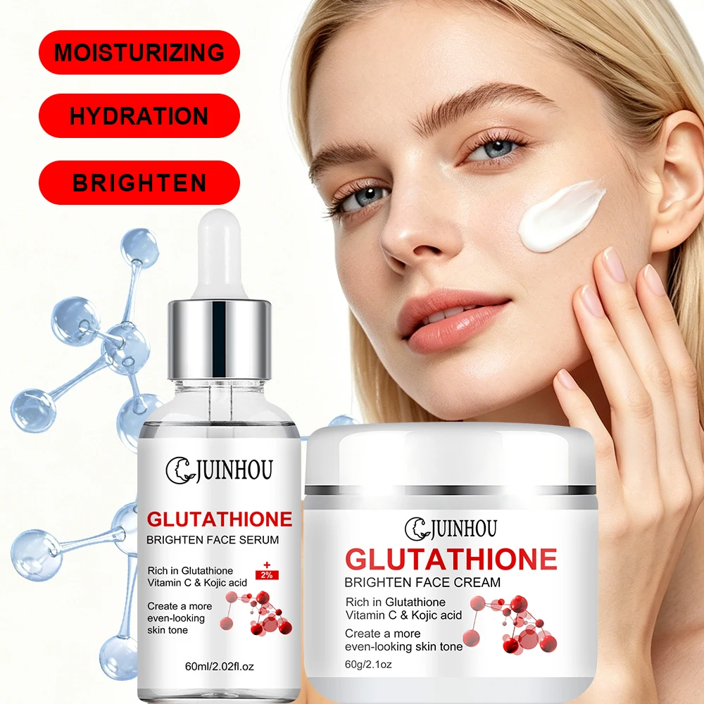 JUINHOU Glutathione Vitamin C Brighten Face Cream and Serum Set Even Skin Tone Niacinamide Anti-Oxidation Radiant Glow Skin - Image 4