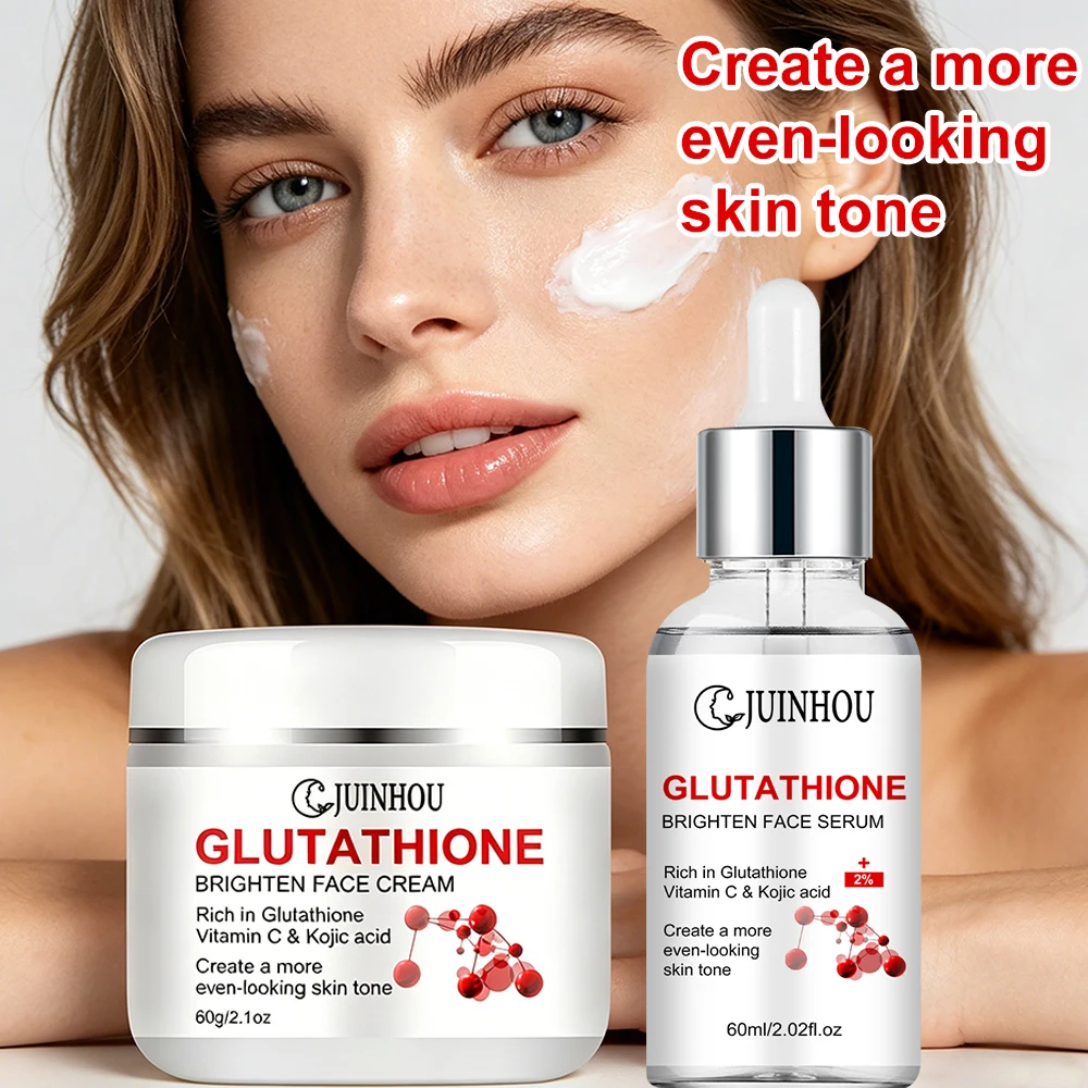 JUINHOU Glutathione Vitamin C Brighten Face Cream and Serum Set Even Skin Tone Niacinamide Anti-Oxidation Radiant Glow Skin - Image 2