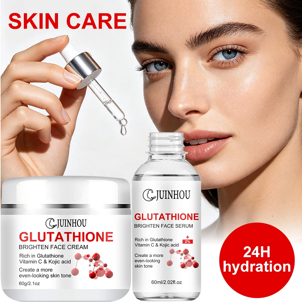 JUINHOU Glutathione Vitamin C Brighten Face Cream and Serum Set Even Skin Tone Niacinamide Anti-Oxidation Radiant Glow Skin - Image 3