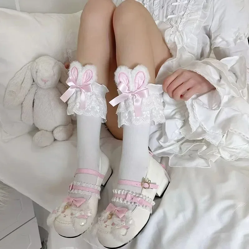 Japanese Harajuku Lolita Sweet Rabbit Ear Socks Women Summer JK Bow Short Socks Lolita Lace Large Lace Sweet Socks - Image 2