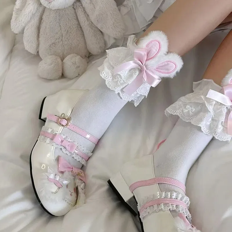 Japanese Harajuku Lolita Sweet Rabbit Ear Socks Women Summer JK Bow Short Socks Lolita Lace Large Lace Sweet Socks - Image 3