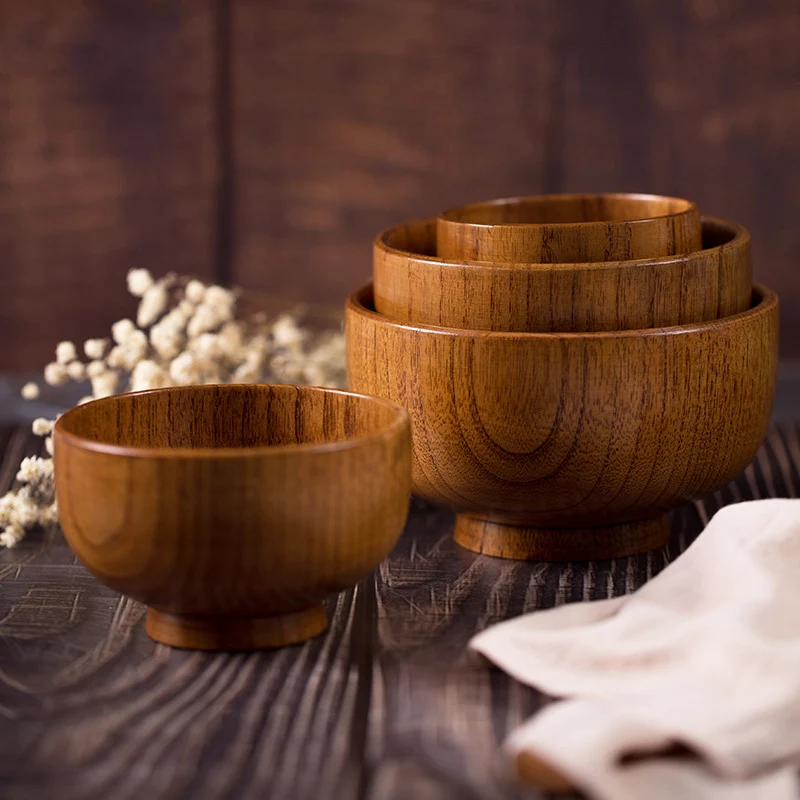 Japanese Sour Jujube Wood Bowl Adult and Children's Wood Bowl Kitchen Food Containers Rice Salad Noodles Bowl HouseholdTableware - Image 2