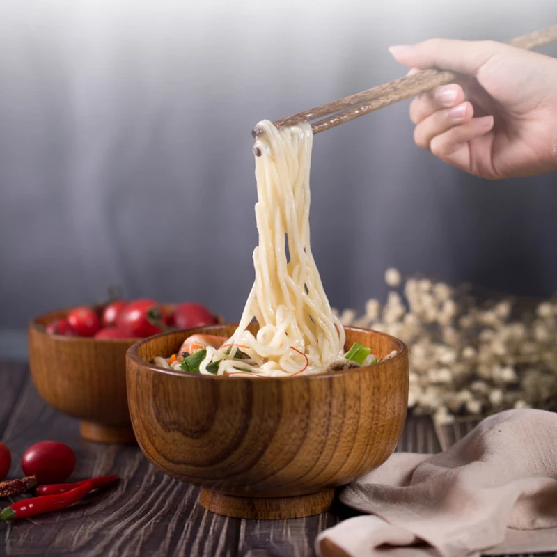 Japanese Sour Jujube Wood Bowl Adult and Children's Wood Bowl Kitchen Food Containers Rice Salad Noodles Bowl HouseholdTableware - Image 3