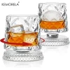 KEMORELA 300ML Spinning Whiskey Glasses 2PCS Old Clear Glasses for Scotch & Bourbon Cocktail Glasses for Bar Party Home and Gift