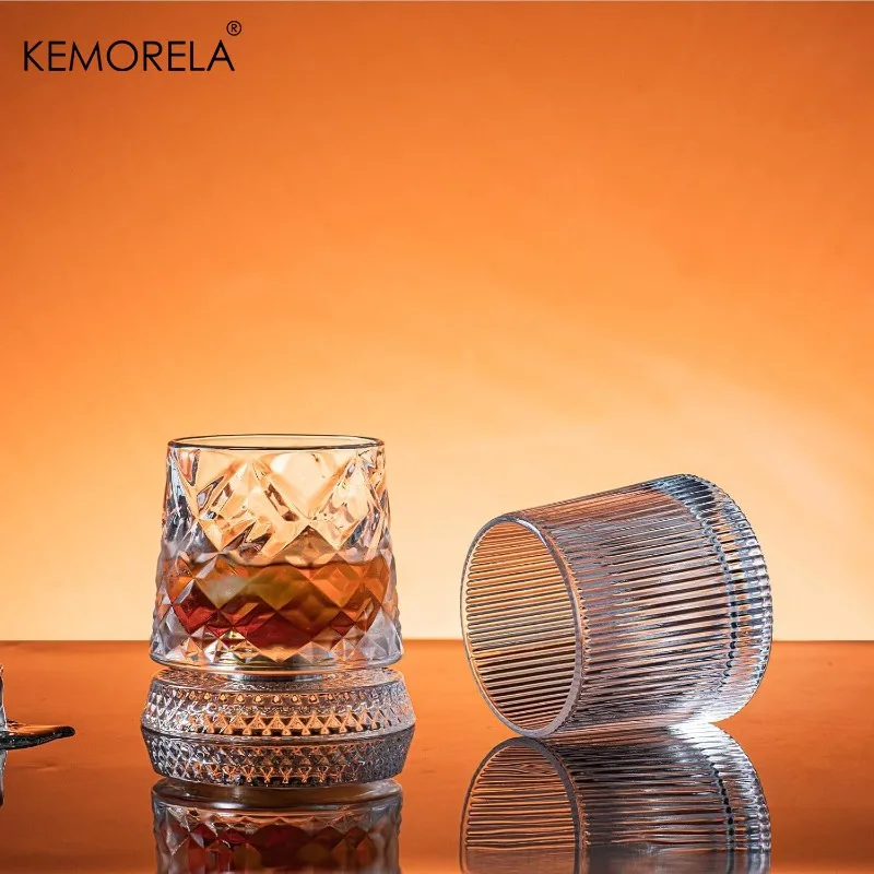 KEMORELA 300ML Spinning Whiskey Glasses 2PCS Old Clear Glasses for Scotch & Bourbon Cocktail Glasses for Bar Party Home and Gift - Image 5