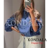 KONDALA Women Casual Trendy Plaid Shirts Turtleneck Single Breasted Blouse New Fashion 2026 Spring Summer Holiday Sporty Blouse