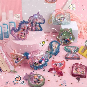 Kids DIY Crystal Glue Key chain Art Craft Set for Girls birthday Gift