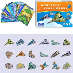 Kids Paper Airplane Craft Kit 16 Designs 32Pcs Origami Paper World Record Planes Handmade Toy Gift For Boys Girls