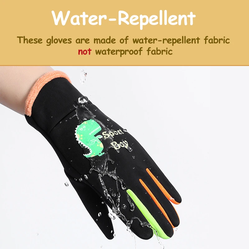 Kids Warm Gloves Autumn Winter Cartoon Dinosaur Boys Girls Outdoor Cycling Gloves for Children Windproof Water-Repellent Gloves - Image 2