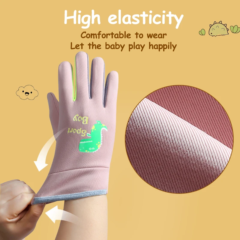 Kids Warm Gloves Autumn Winter Cartoon Dinosaur Boys Girls Outdoor Cycling Gloves for Children Windproof Water-Repellent Gloves - Image 3