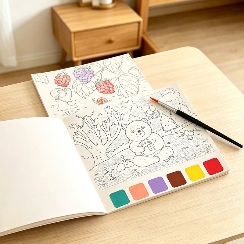 Kids Watercolor Coloring Book 20 Pages with Pigment Brush Ocean Fairy Animals Painting Travel DIY Art Drawing Toy Portable Gift - Image 4