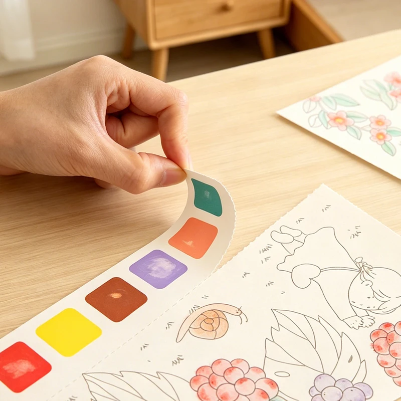Kids Watercolor Coloring Book 20 Pages with Pigment Brush Ocean Fairy Animals Painting Travel DIY Art Drawing Toy Portable Gift - Image 3