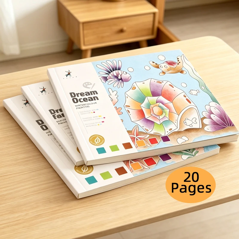 Kids Watercolor Coloring Book 20 Pages with Pigment Brush Ocean Fairy Animals Painting Travel DIY Art Drawing Toy Portable Gift - Image 5
