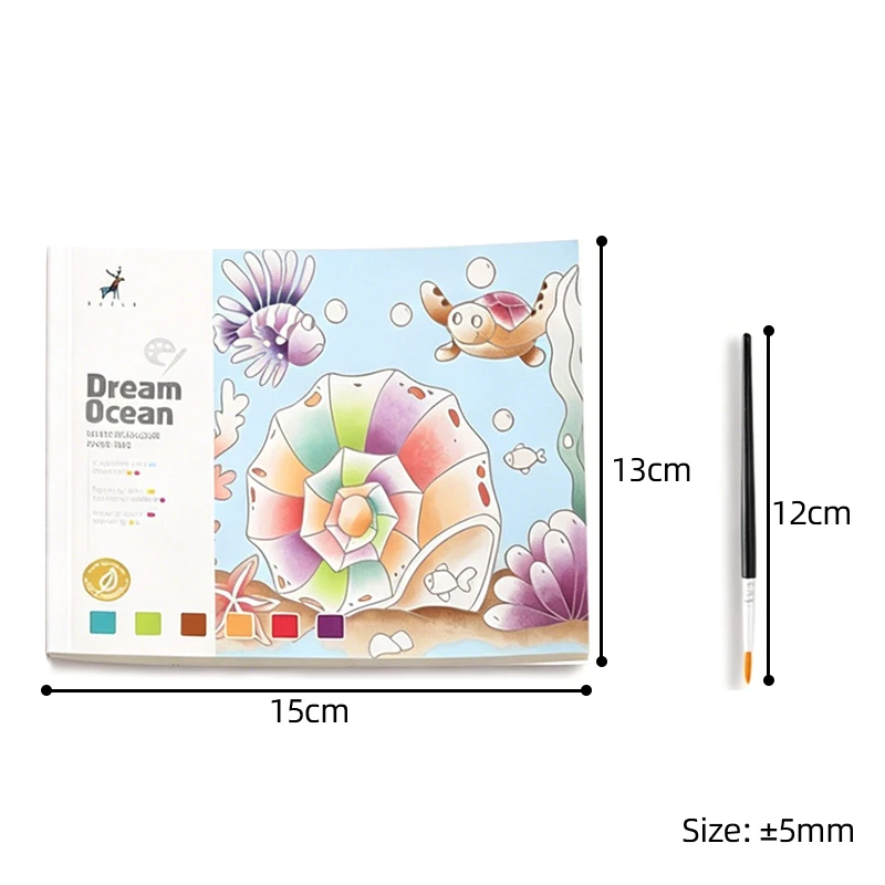 Kids Watercolor Coloring Book 20 Pages with Pigment Brush Ocean Fairy Animals Painting Travel DIY Art Drawing Toy Portable Gift - Image 6